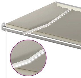 vidaXL Τέντα Συρόμενη Χειροκίνητη με LED Κρεμ 5x3,5 μ.