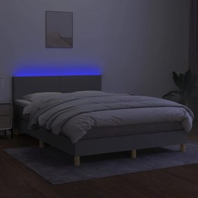 vidaXL Κρεβάτι Boxspring με Στρώμα &amp; LED Αν.Γκρι 140x190εκ. Υφασμάτινο