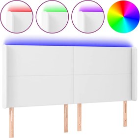 vidaXL Κεφαλάρι Κρεβατιού LED Λευκό 203x16x118/128 εκ. Συνθετ. Δέρμα