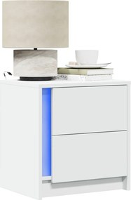 vidaXL Κομοδίνα με Φώτα LED 2 τεμ. Λευκά από Επεξεργασμένο Ξύλο