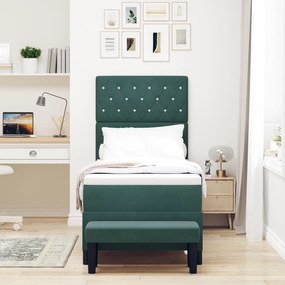 vidaXL Κρεβάτι Box Spring με Στρώμα & Παγκάκι Σκούρο Πράσινο 80x200 εκ Βελούδο