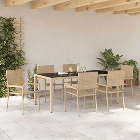vidaXL Σέτ φαγητού για κήπο 7 pcs Μπεζ συνθετικό ρατάν