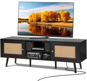 VEVOR Rattan TV Stand for 65&quot; TV Boho TV Stand with Build-in Socket Black