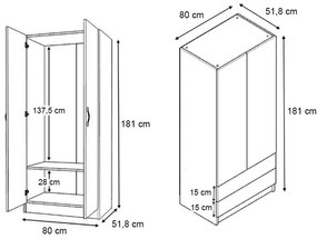 Ντουλάπα ρούχων Vivian Megapap τετράφυλλη με συρτάρια χρώμα καρυδί 160x51,8x181εκ.