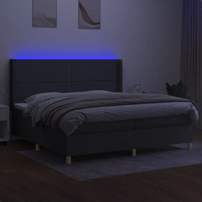 vidaXL Κρεβάτι Boxspring με Στρώμα & LED Σκ.Γκρι 200x200εκ. Υφασμάτινο