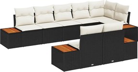 vidaXL Σετ Καναπέ Κήπου με μαξιλάρι 8 pcs Μαύρο Πολυ ράταν