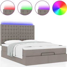 vidaXL Οθωμανικό κρεβάτι με στρώμα &amp; LEDs τεφρόχρουν χρώμα Ύφασμα