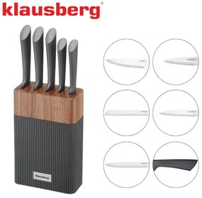 Σετ μαχαιριών Klausberg KB 7979, 6 τεμάχια, Ανοξείδωτο ατσάλι, Βάση, γραφίτης/καφέ