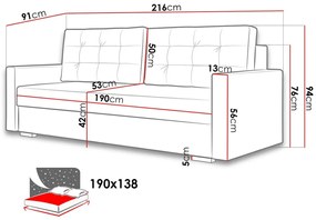 Καναπές κρεβάτι Columbus 112, Αριθμός θέσεων: 3, Αποθηκευτικός χώρος, 94x216x91cm, 98 kg, Πόδια: Ξύλο, Ξύλο: Πεύκο | Epipla1.gr