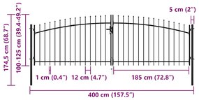 vidaXL Πόρτα Περίφραξης Διπλή με Λόγχες 400 x 175 εκ.