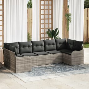 vidaXL Σετ καναπέ κήπου 7 τεμαχίων με μαξιλάρια Ανοιχτό γκρι Πολυ Ρατάν