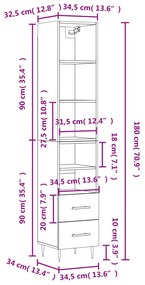 Μπουφές Sonoma Γκρι 34,5 x 34 x 180 εκ. από Επεξεργασμένο Ξύλο - Γκρι