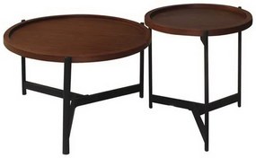 Τραπεζάκι Σαλονιού Σετ 2Τμχ Toss ΕΜ9609,S D.50 H.54cm + D.70 H.40cm Black Walnut Mdf, Metal