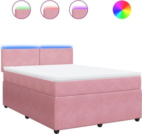 vidaXL Κρεβάτι Boxspring με Στρώμα Ροζ 160x200 εκ. Βελούδινο