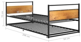 vidaXL Πλαίσιο για Κρεβάτι Συρόμενο Μαύρο 90 x 200 εκ. Μεταλλικό