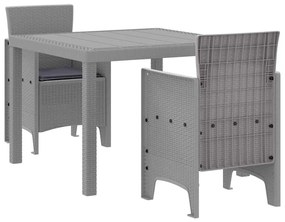 vidaXL Σέτ φαγητού για κήπο 3 pcs Ανοιχτό γκρι Rattan Polt