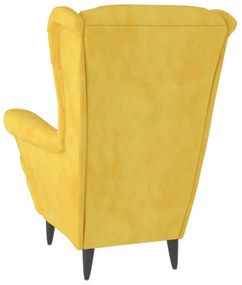 Πολυθρόνα Μουσταρδί Κίτρινη Βελούδινη με Σκαμπό - Κίτρινο
