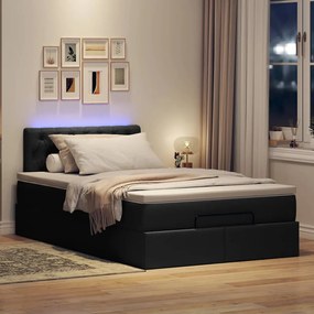 vidaXL Οθωμανικό κρεβάτι με στρώμα &amp; LEDs Μαύρο 120x200 cm Ύφασμα