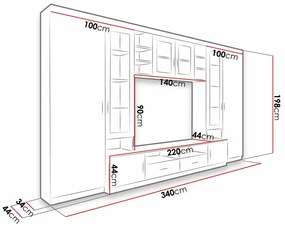 Σετ επίπλων Tucson 108, Γραφίτης, Sonoma οξιά, Με τραπέζι τηλεόρασης, Ενιαίος, Ινοσανίδες μέσης πυκνότητας, Πλαστικοποιημένη μοριοσανίδα, Γυαλί, 44cm