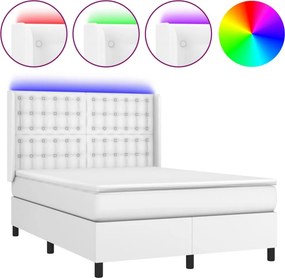 vidaXL Κρεβάτι Boxspring με Στρώμα &amp; LED Λευκό 140x200 εκ. Συνθ. Δέρμα