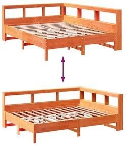Κρεβάτι Βιβλιοθήκη Χωρίς Στρώμα 160x200 εκ Μασίφ Ξύλο Πεύκου - Καφέ
