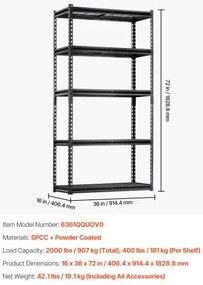 VEVOR Storage Shelves 5 Tier Adjustable Heavy Duty Garage Shelving Unit 2000 lbs