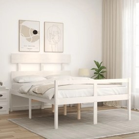Κρεβάτι Ηλικιωμένου με Κεφαλάρι 120 x 200 εκ. Λευκό Μασίφ Ξύλο - Λευκό