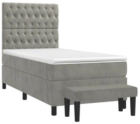 vidaXL Κρεβάτι Boxspring με Στρώμα Ανοιχτό Γκρι 80x200 εκ. Βελούδινο