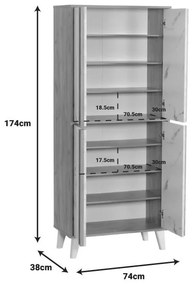 Παπουτσοθήκη-ντουλάπι Yamka oak μαρμάρου μελαμίνης 74x38x174εκ 74x38x174 εκ.