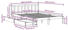 Σκελετός Κρεβ. Χωρίς Στρώμα Καφέ Κεριού 135x190 εκ Μασίφ Πεύκο - Καφέ