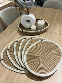 Stewehome Σετ 7 τεμαχίων οβάλ σουπλά και καλάθι από γιούτα (Πορτοκαλί) 41x31 cm