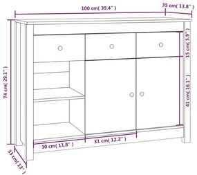 Ντουλάπι 100 x 35 x 74 εκ. από Μασίφ Ξύλο Πεύκου - Καφέ