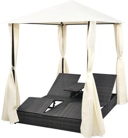 vidaXL Ξαπλώστρα Διπλή Μαύρη από Συνθετικό Ρατάν με Κουρτίνες