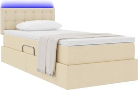 vidaXL LED Κρεβάτι αποθήκευσης με στρώμα Κρέμ 90 x 190 cm Ύφασμα