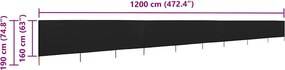 vidaXL Προστατευτικό Αέρα με 9 Πάνελ Μαύρο 1200 x 160 εκ. Υφασμάτινο