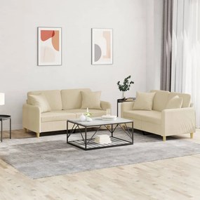 vidaXL Σετ Σαλονιού 2 Τεμαχίων Κρεμ Υφασμάτινο με Μαξιλάρια