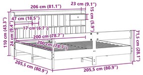 Κρεβάτι Βιβλιοθήκη Χωρίς Στρώμα 200x200 εκ Μασίφ Ξύλο Πεύκου - Καφέ