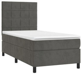 vidaXL Κρεβάτι Boxspring με Στρώμα Σκούρο Γκρι 100x200 εκ. Βελούδινο