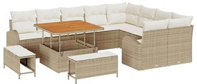 vidaXL Σετ Καναπέ Κήπου με μαξιλάρι 12 pcs Μπεζ Πολυ ράταν