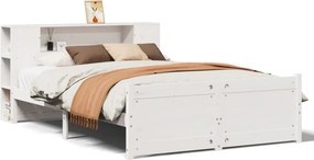 vidaXL Κρεβάτι Βιβλιοθήκη Χωρίς Στρώμα Λευκό 135x190 εκ Μασίφ Πεύκο
