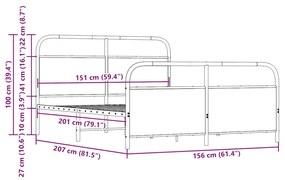 Σκελετός Κρεβ. Χωρίς Στρώμα Καφέ Δρυς 150x200 εκ. Μεταλλικό - Καφέ