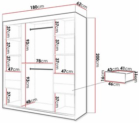 Ντουλάπα Hartford 289, Artisan βελανιδιά, Μαύρο, 200x180x62cm, 153 kg, Πόρτες ντουλάπας: Ολίσθηση, Αριθμός ραφιών: 7, Αριθμός ραφιών: 7 | Epipla1.gr