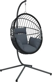 vidaXL Πολυθρόνα Egg Κρεμαστή με Βάση Ανθρακί Συνθ. Ρατάν / Ατσάλι