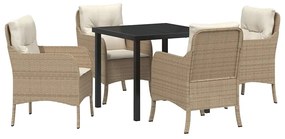 vidaXL Σέτ φαγητού για κήπο με μαξιλάρι 5 pcs Μπεζ συνθετικό ρατάν
