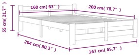 vidaXL Πλαίσιο Κρεβατιού Λευκό 160 x 200 εκ. από Μασίφ Ξύλο Πεύκου