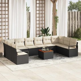 vidaXL Σετ Κήπου 11 Τεμαχίων με Μαξιλάρια Μαύρο από Πολυ Ράτταν