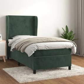 Κρεβάτι Boxspring με Στρώμα Σκούρο Πράσινο 90x200 εκ. Βελούδινο