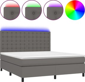 vidaXL Κρεβάτι Boxspring με Στρώμα &amp; LED Γκρι 160x200 εκ. Συνθ. Δέρμα