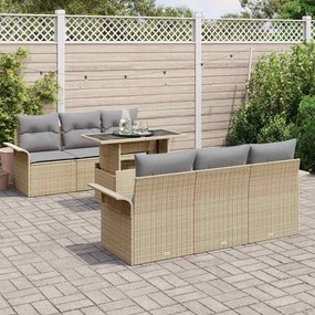 vidaXL Σετ Καναπέ Κήπου με μαξιλάρι 7 pcs Μπεζ Πολυ ράταν