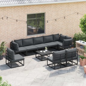 vidaXL Σετ Καναπέ Κήπου 10 pcs Μαύρο 70 x 70 x 32 εκ Αλουμίνιο